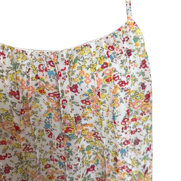 Womens Floral Spaghetti Strap Tank Top W/ Lace Hem By Poetry Size L 100% Polyest - Picture 3 of 6